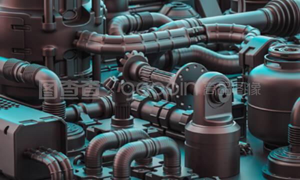科幻風格的管材及機械零件。